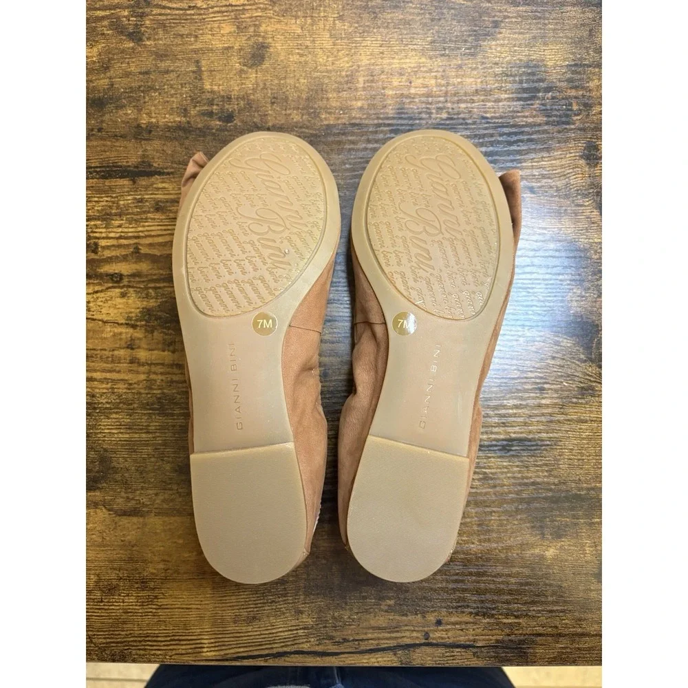 Gianni Bini Balletcore Madison Tan Patent Suede Bow Ballet Flats Brown 7